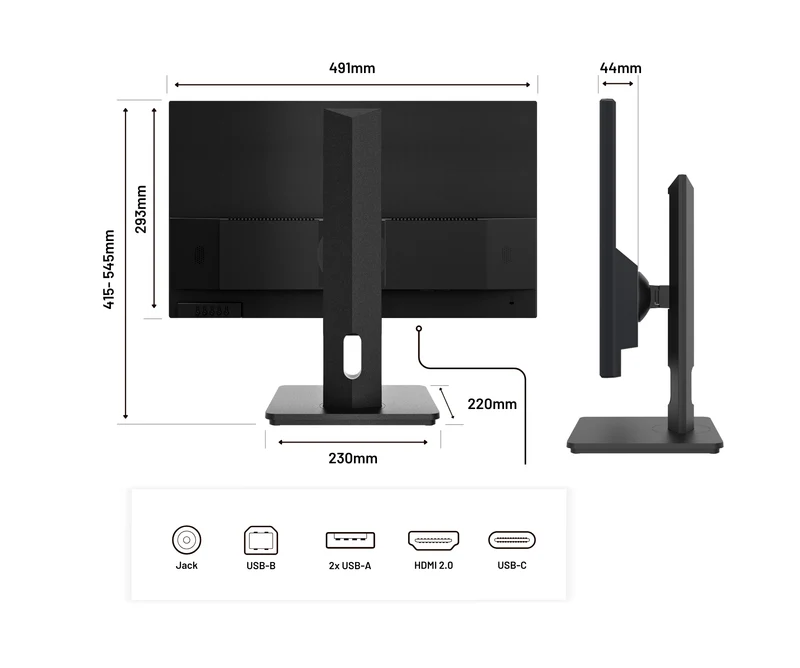 Écran PC Bureautique | 21.5" | Full HD | USB-C (+ charge 65W)