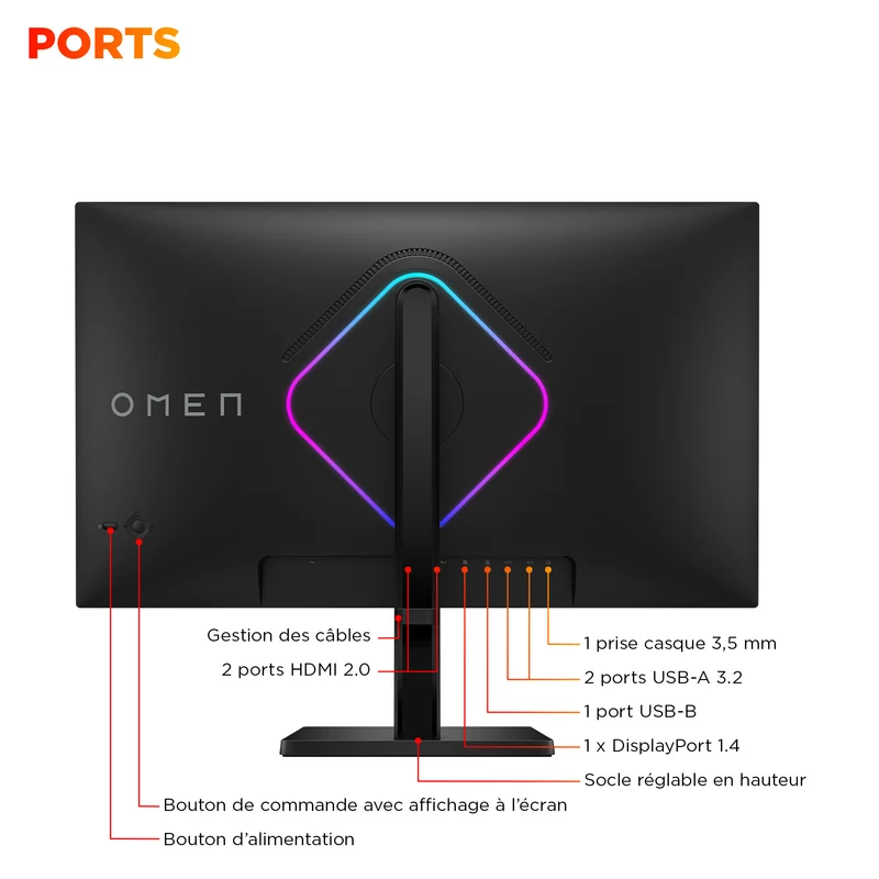 Écran gamer QHD 280 Hz OMEN 27 pouces – OMEN 27qs G2