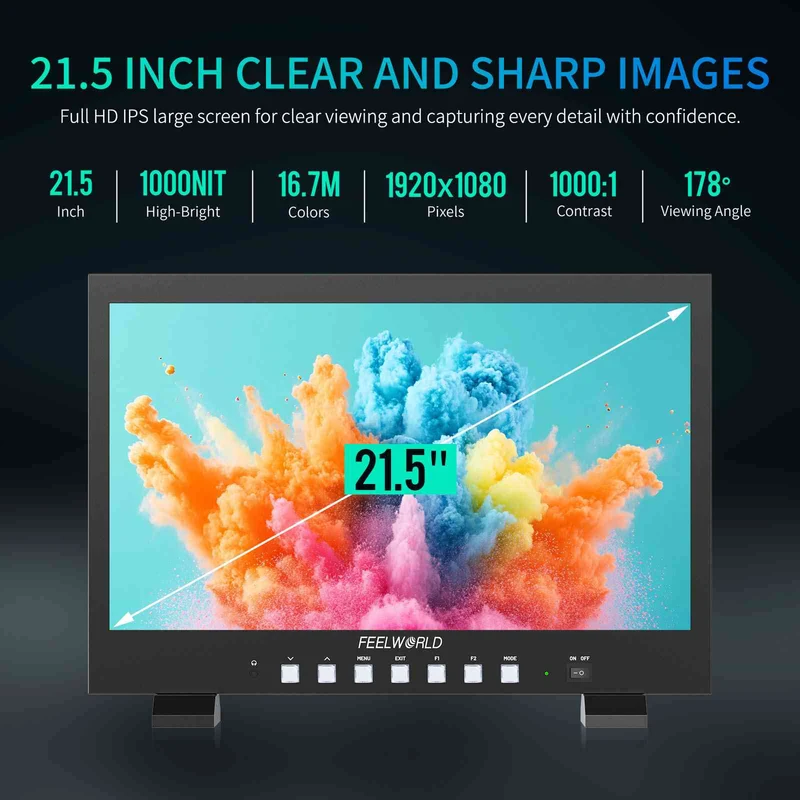 Moniteur de diffusion FEELWORLD FVM215 21.5 pouces 1000 nits Full HD IPS 4K 60 Hz HDMI 3G-SDI