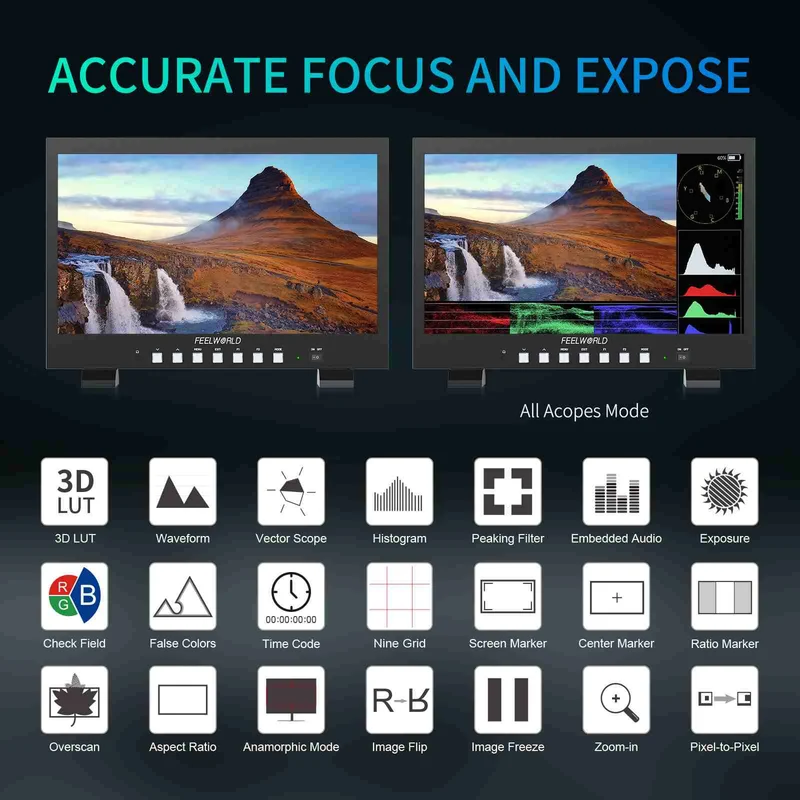Moniteur de diffusion FEELWORLD FVM215 21.5 pouces 1000 nits Full HD IPS 4K 60 Hz HDMI 3G-SDI