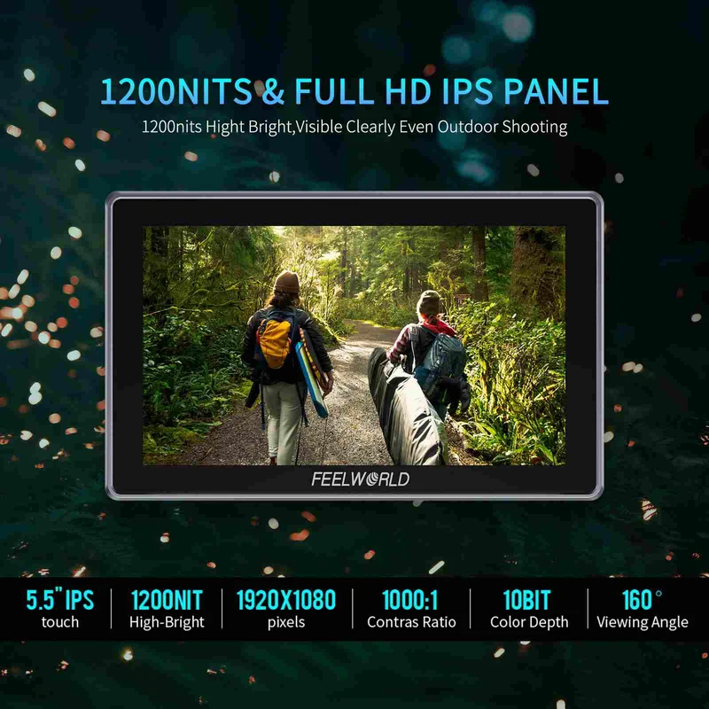 Moniteur de terrain pour appareil photo reflex numérique FEELWORLD H5 5.5 pouces 1200 nits 12G SDI HDMI 2.0 à écran tactile