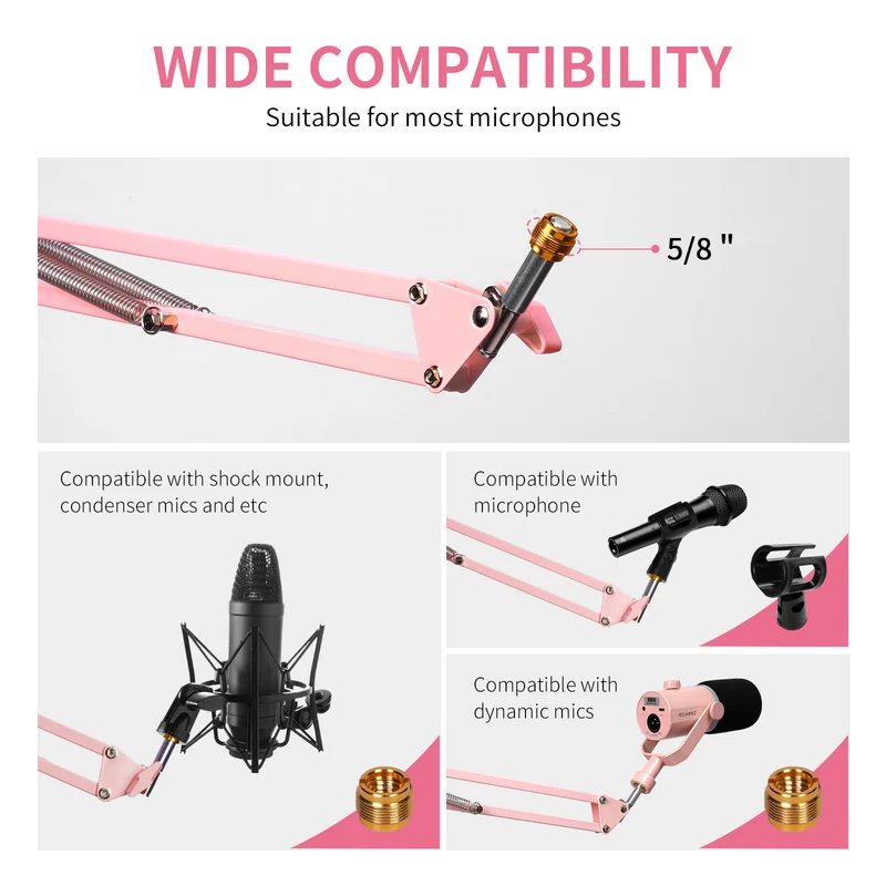 Bras de microphone rose FEELWORLD AMS1 pour PM1 et microphone dynamique