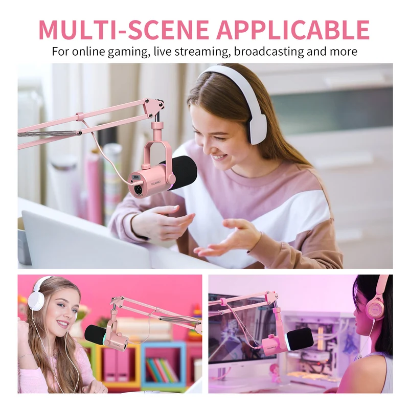 Bras de microphone rose FEELWORLD AMS1 pour PM1 et microphone dynamique