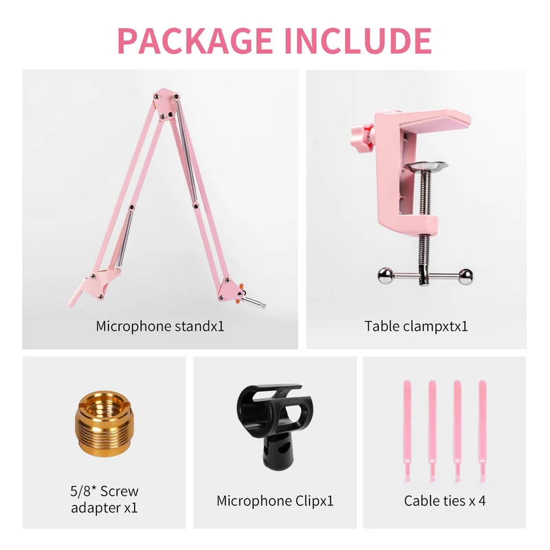 Bras de microphone rose FEELWORLD AMS1 pour PM1 et microphone dynamique