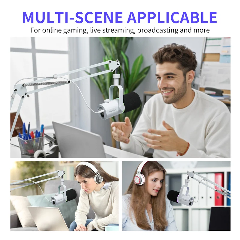 Bras de microphone blanc FEELWORLD AMS1 pour PM1 et microphone dynamique