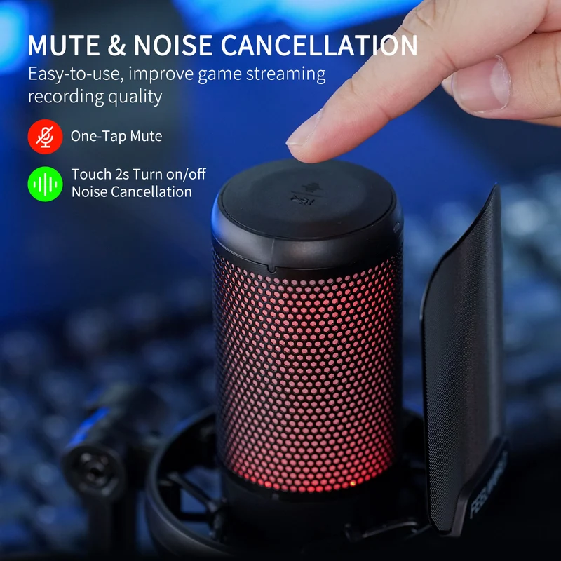 Microphone à condensateur USB pour PC de jeu FEELWORLD VM1 avec support de bureau