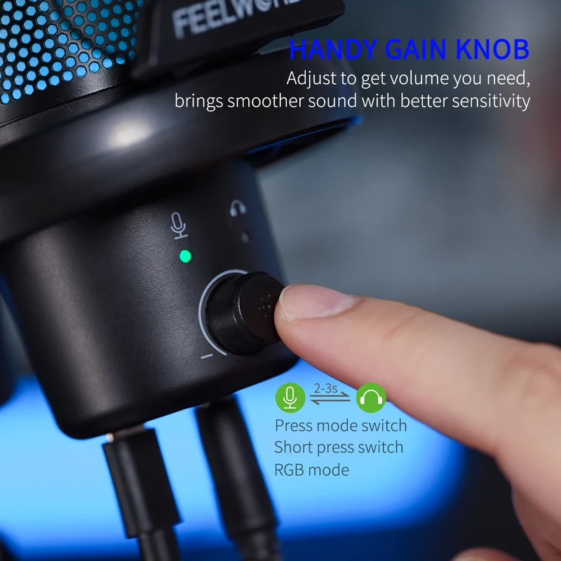 Microphone à condensateur USB pour PC de jeu FEELWORLD VM1 avec support à perche
