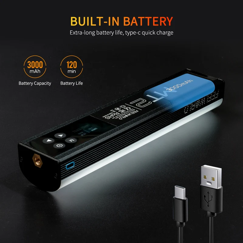 Baguette lumineuse portative FEELWORLD MT2, lampe vidéo LED RVB 360° pour la photographie