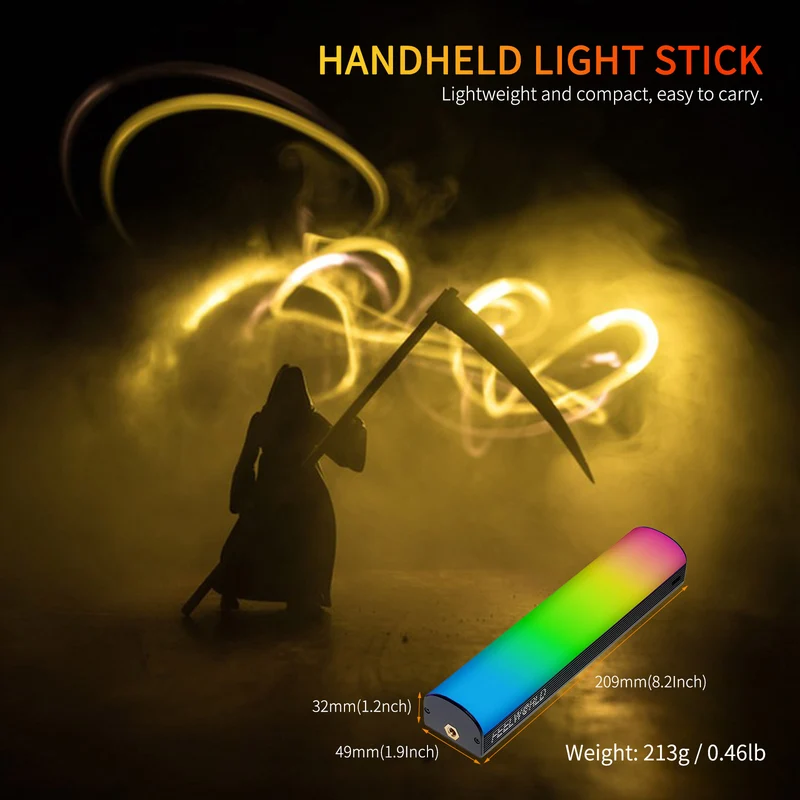 Baguette lumineuse portative FEELWORLD MT2, lampe vidéo LED RVB 360° pour la photographie