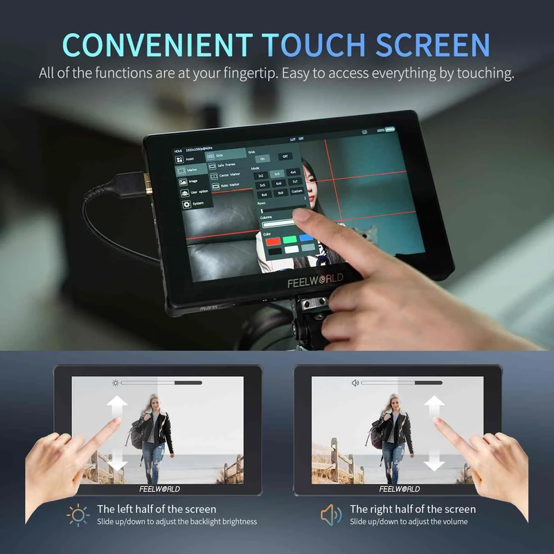 Moniteur de terrain pour appareil photo reflex numérique FEELWORLD F7 PLUS 7 pouces 1200 nits écran tactile 4K HDMI