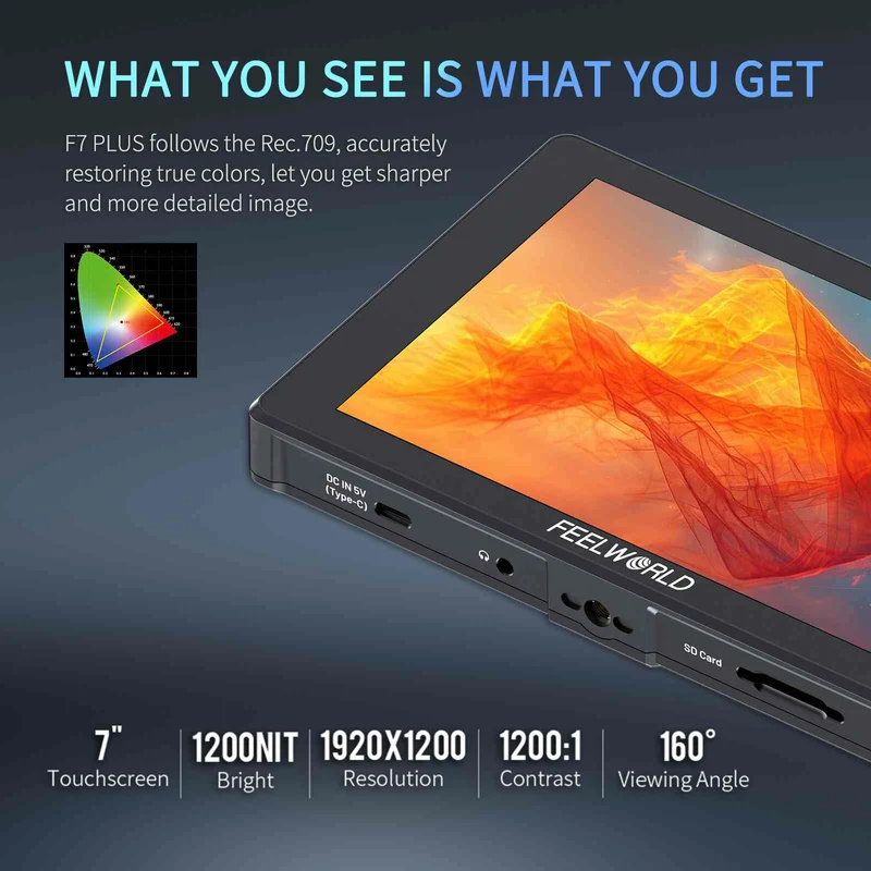Moniteur de terrain pour appareil photo reflex numérique FEELWORLD F7 PLUS 7 pouces 1200 nits écran tactile 4K HDMI