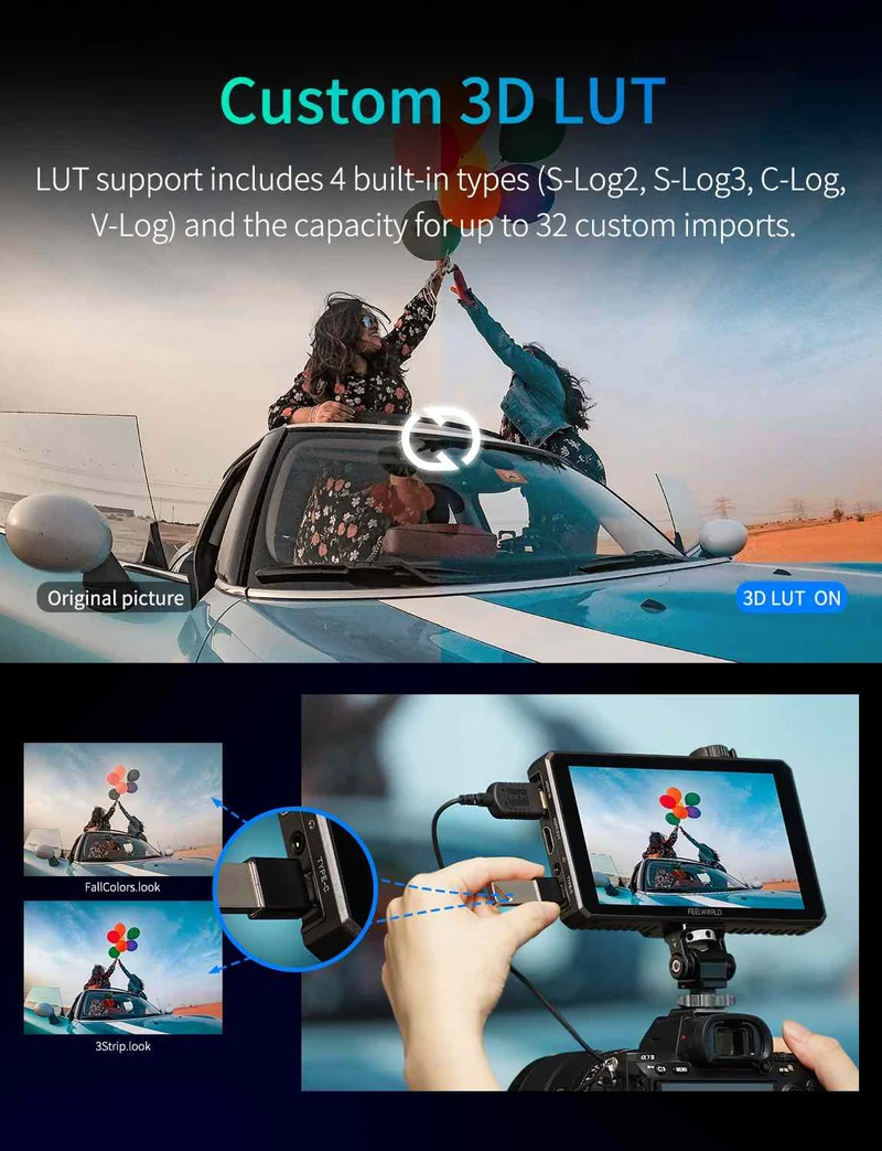 Moniteur tactile FEELWORLD SC6 6 pouces 1500 nits haute luminosité en aluminium pour appareils photo reflex numériques, avec interface 3G-SDI, 4K et HDMI 60 Hz.