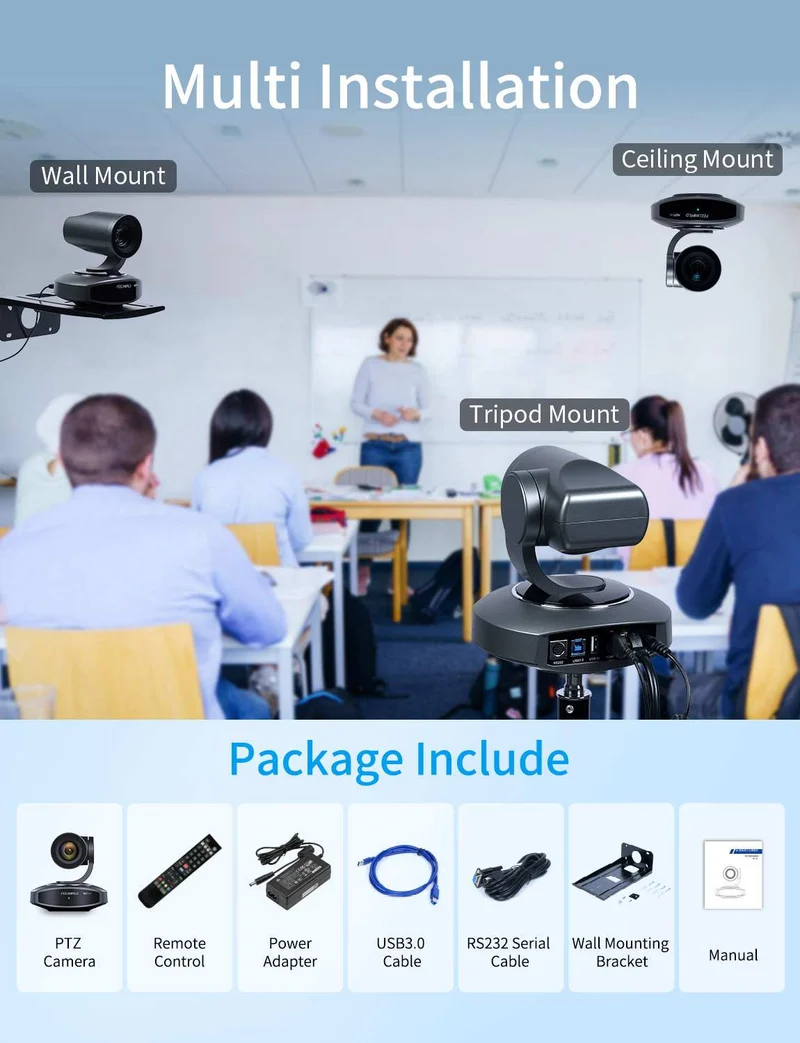 Caméra PTZ 4K FEELWORLD NDI10X avec zoom optique 10x, suivi IA, HDMI, USB et télécommande IP