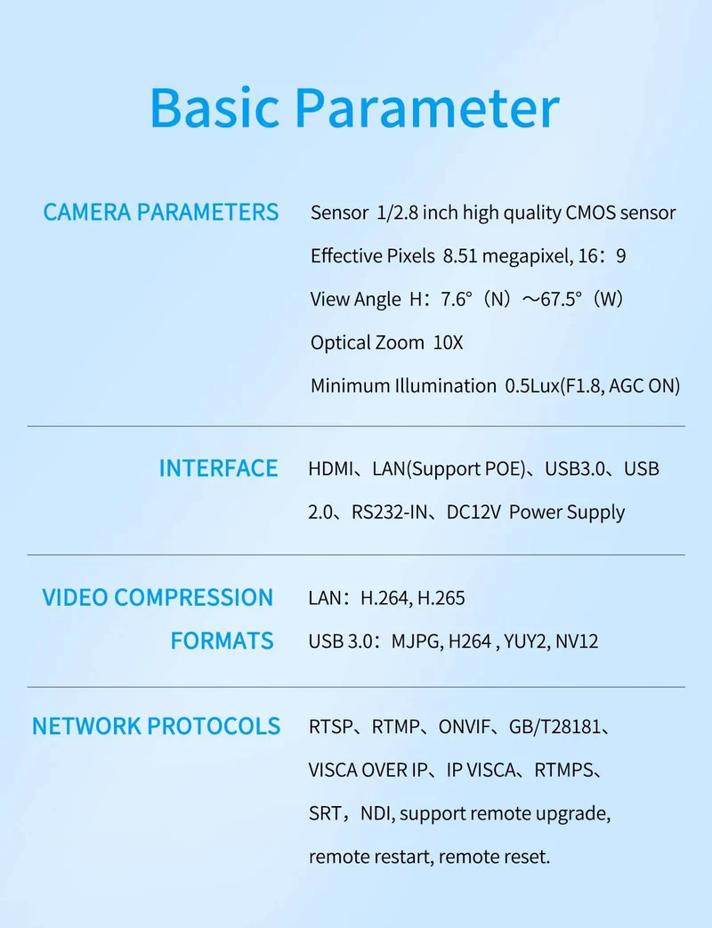 Caméra PTZ 4K FEELWORLD NDI10X avec zoom optique 10x, suivi IA, HDMI, USB et télécommande IP