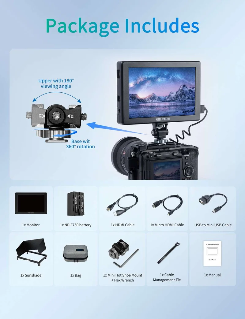 Moniteur de terrain FEELWORLD T7S PRO 7 pouces 2000 nits en aluminium pour appareils photo reflex numériques, ultra lumineux, 3G SDI, 4K HDMI, 60