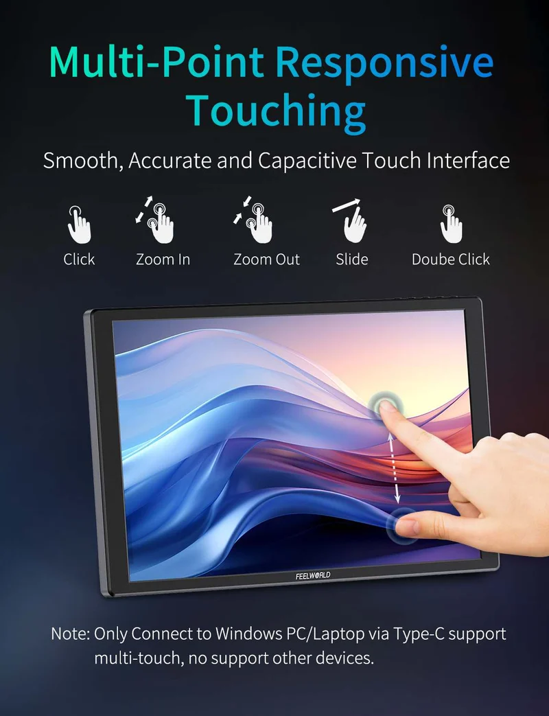 Moniteur externe portable FEELWORLD D10 10.1 pouces 350 nits Tactile FHD 1920 x 1200 USB-C HDMI