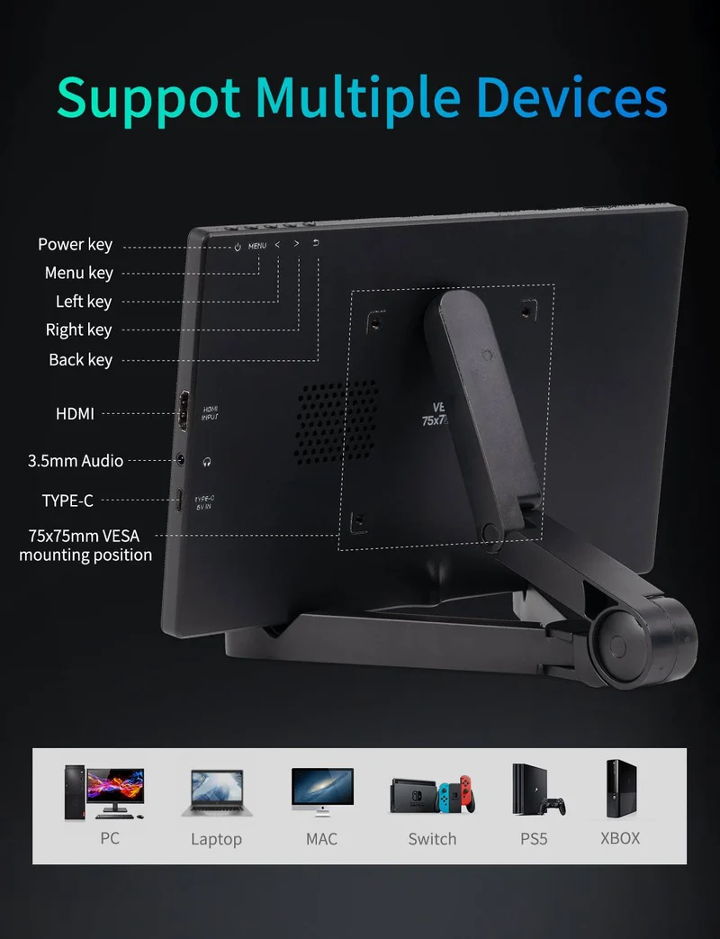 Moniteur externe portable FEELWORLD D10 10.1 pouces 350 nits Tactile FHD 1920 x 1200 USB-C HDMI