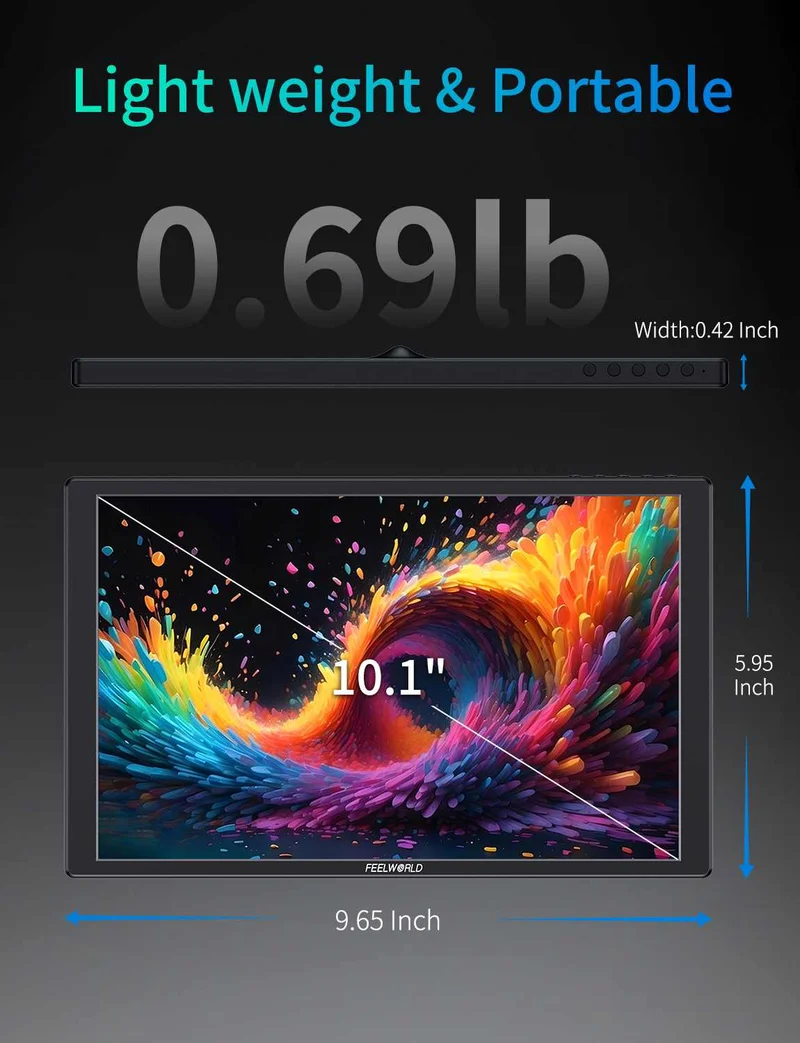 Moniteur externe portable FEELWORLD D10 10.1 pouces 350 nits Tactile FHD 1920 x 1200 USB-C HDMI