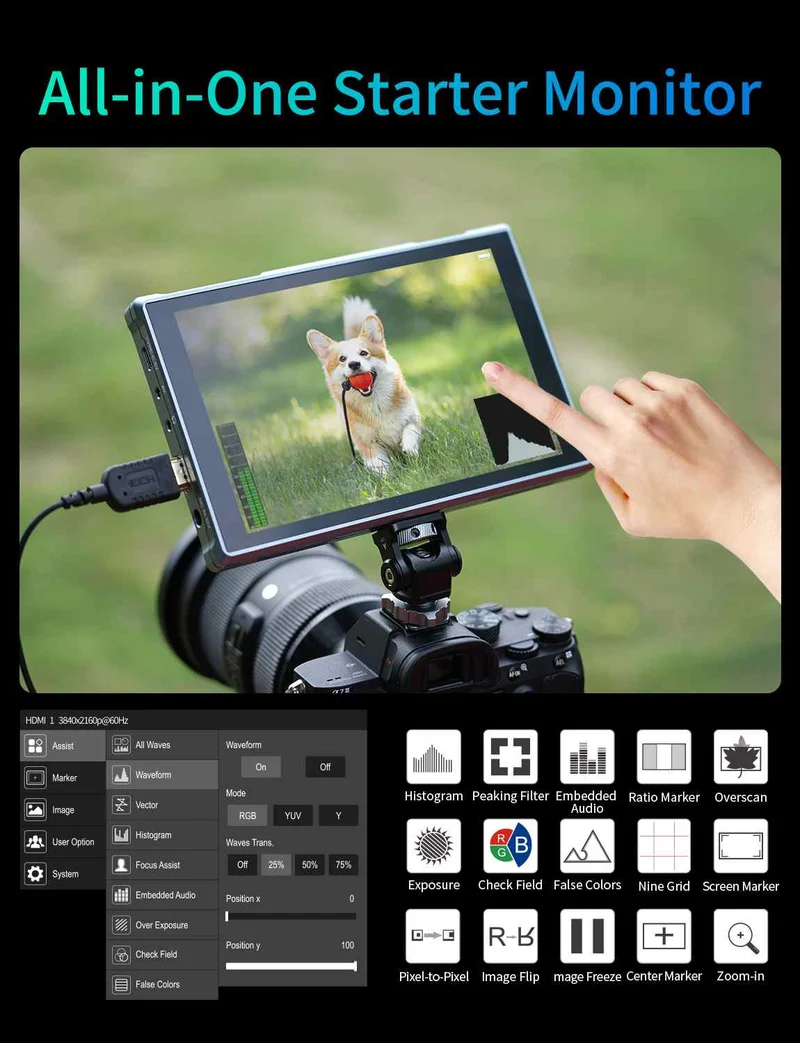 Moniteur d'appareil photo reflex numérique FEELWORLD FW759 PRO 7 pouces 400 nits HD tactile 4K HDMI 1280 x 800 IPS