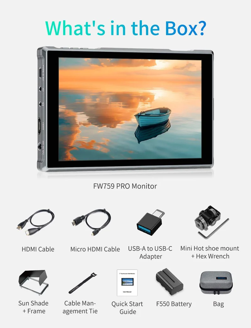 Moniteur d'appareil photo reflex numérique FEELWORLD FW759 PRO 7 pouces 400 nits HD tactile 4K HDMI 1280 x 800 IPS