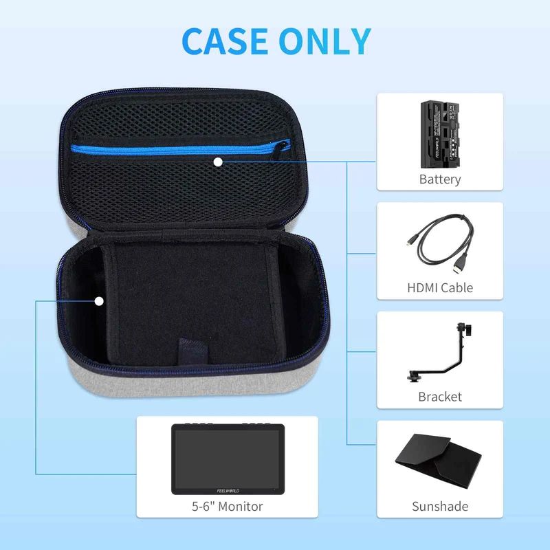 Étui de transport FEELWORLD compatible avec les appareils photo reflex numériques de 5 à 6 pouces