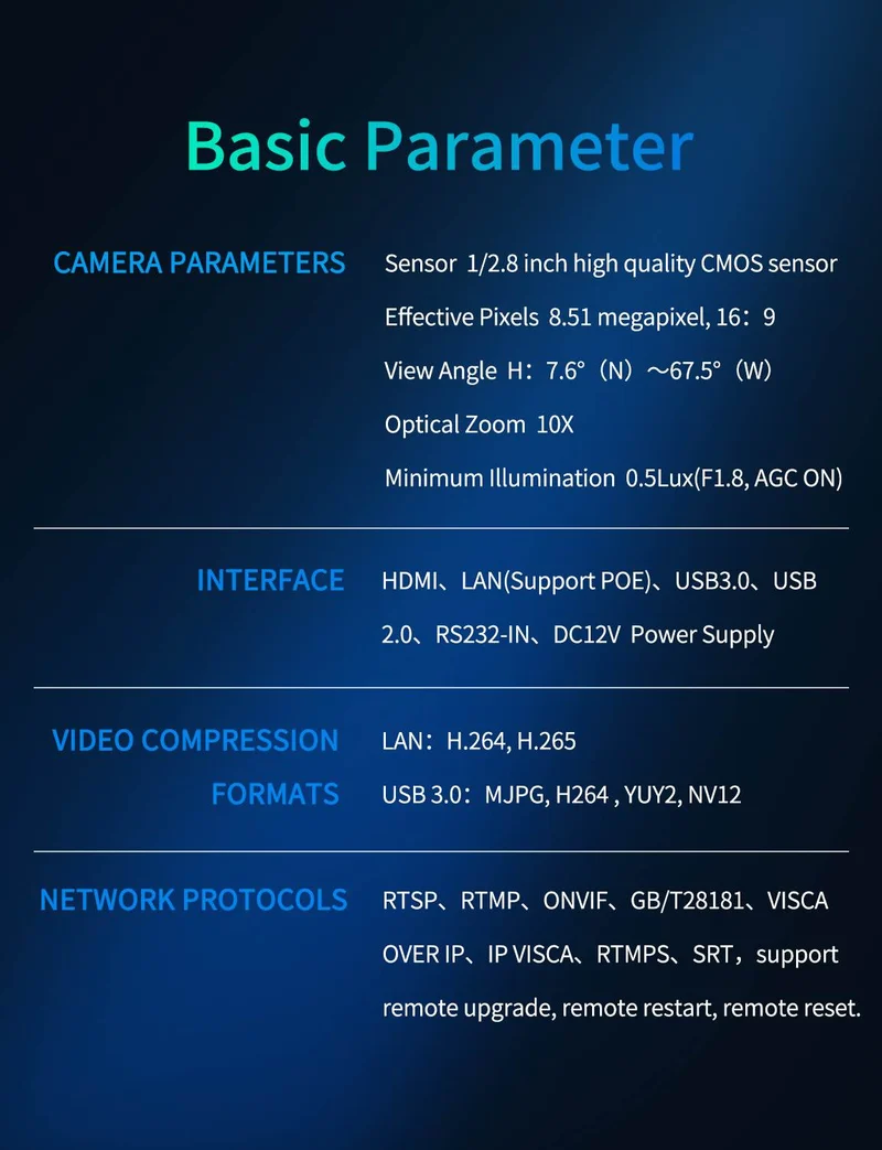 Caméra PTZ 4K FEELWORLD 10K4X Zoom optique 10X Suivi IA HDMI USB Télécommande IP POE pris en charge