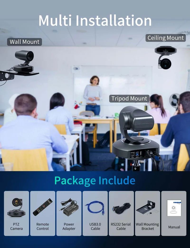 Caméra PTZ 4K FEELWORLD 10K4X Zoom optique 10X Suivi IA HDMI USB Télécommande IP POE pris en charge