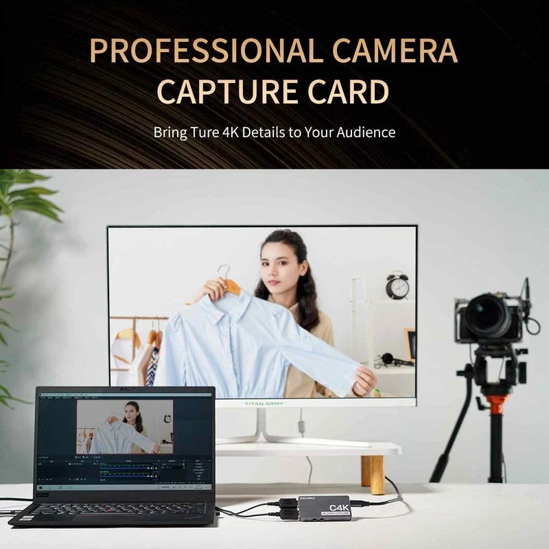 Capture vidéo FEEWORLD C4K 4K HDMI 60 Hz Entrée et sortie USB-C Plug and Play pour le streaming, les jeux, les vidéoconférences