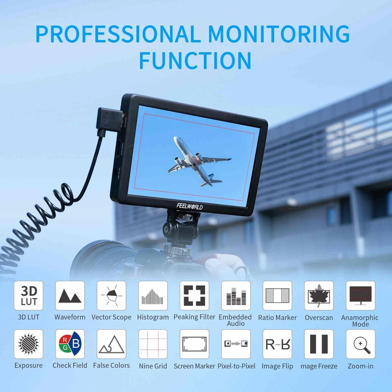 Moniteur vidéo de terrain FEELWORLD T6 6 pouces 450 nits boîtier en aluminium 4K HDMI 1920 x 1080 IPS