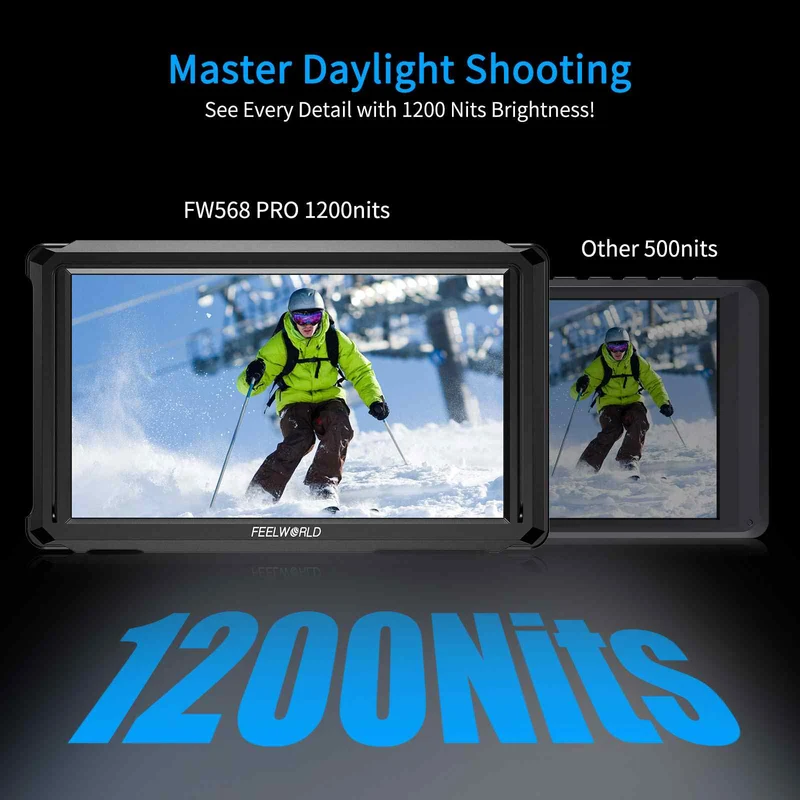 Moniteur FEELWORLD FW568 PRO 6 pouces, 1200 nits, haute luminosité, pour appareils photo reflex numériques, 4K, HDMI, 60 Hz