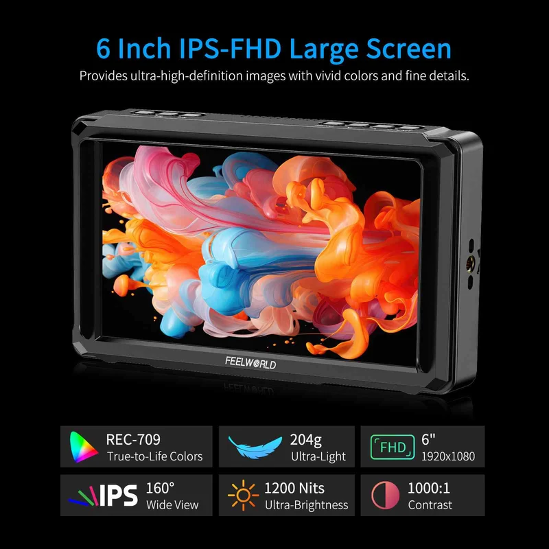 Moniteur FEELWORLD FW568 PRO 6 pouces, 1200 nits, haute luminosité, pour appareils photo reflex numériques, 4K, HDMI, 60 Hz