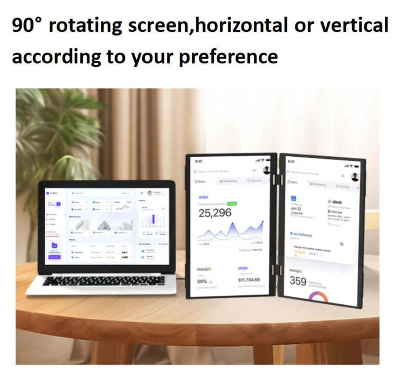 Moniteur double écran pliable 15.6" 1080p avec rotation à 360° et extension pour ordinateur portable, PC et Mac avec support VESA