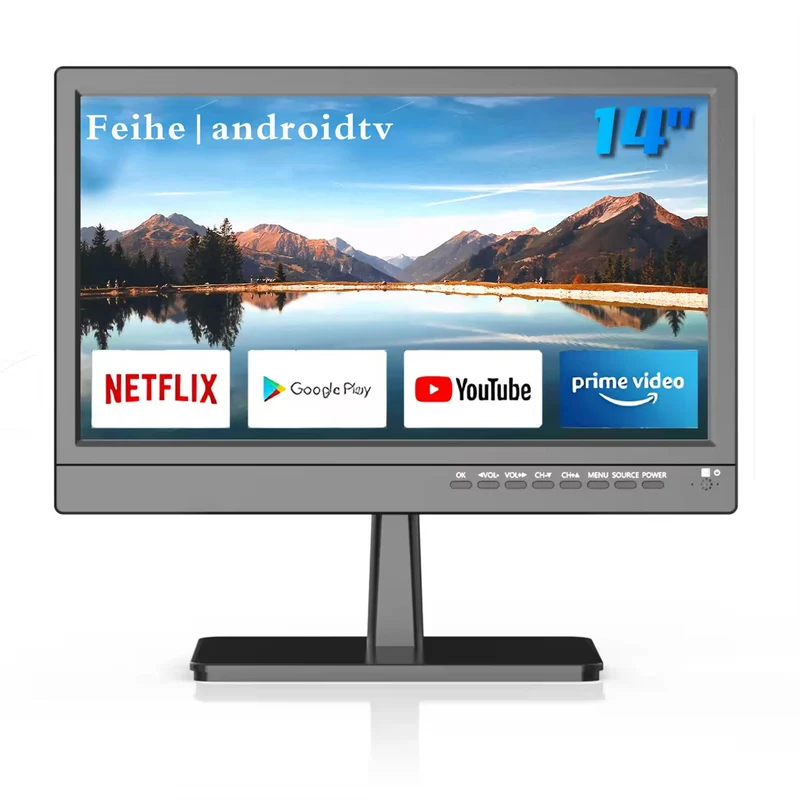 Téléviseur portable 2024 avec écran intelligent de 14 pouces, fonctionnalités de tablette Android HD, téléchargements d'applications gratuits, antenne intégrée et tuner ATSC, idéal pour la cuisine, la chambre et le camping-car.