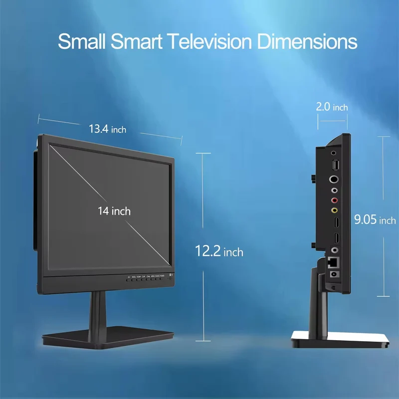 Téléviseur portable 2024 avec écran intelligent de 14 pouces, fonctionnalités de tablette Android HD, téléchargements d'applications gratuits, antenne intégrée et tuner ATSC, idéal pour la cuisine, la chambre et le camping-car.