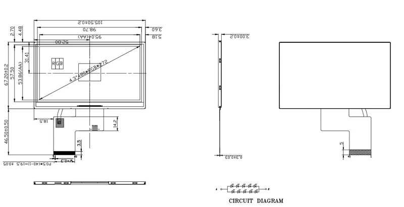 Écran TFT standard de 4.3 pouces (480 x 272 pixels) haute luminosité, sans fonction tactile