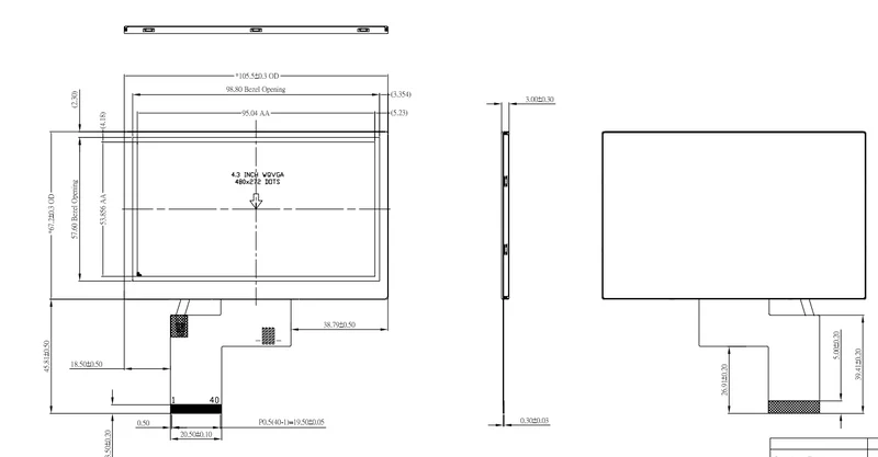Écran TFT standard de 4.3 pouces (480 x 272 pixels) sans fonction tactile