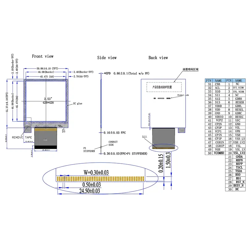 Carte de pilotage Bluetooth et NFC à 4 couleurs pour écran E-Paper 2.53 pouces