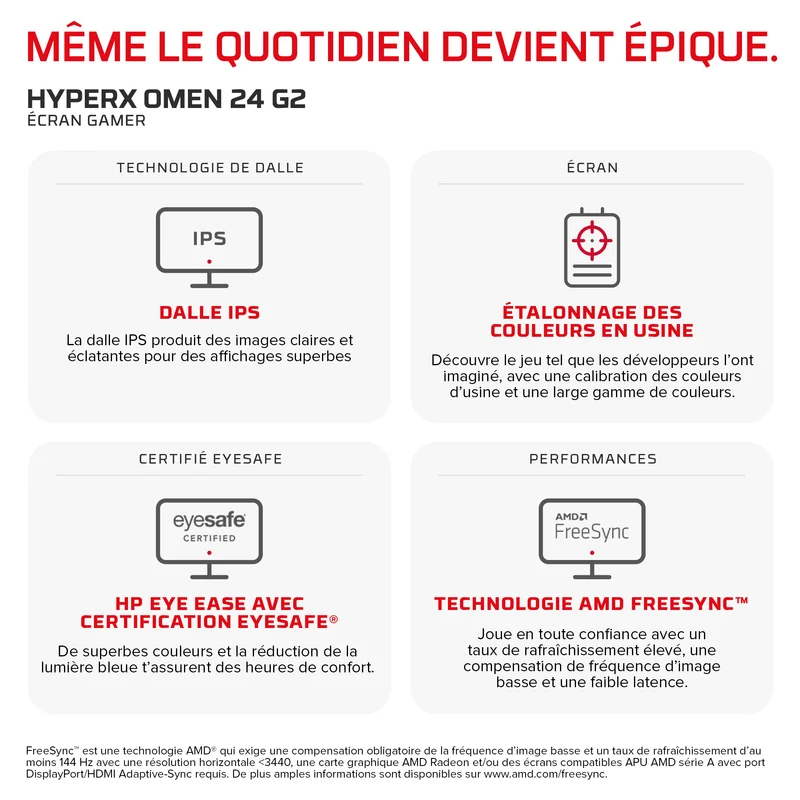 Écran gamer HyperX OMEN 23,8 pouces FHD 180 Hz – OMEN 24 G2