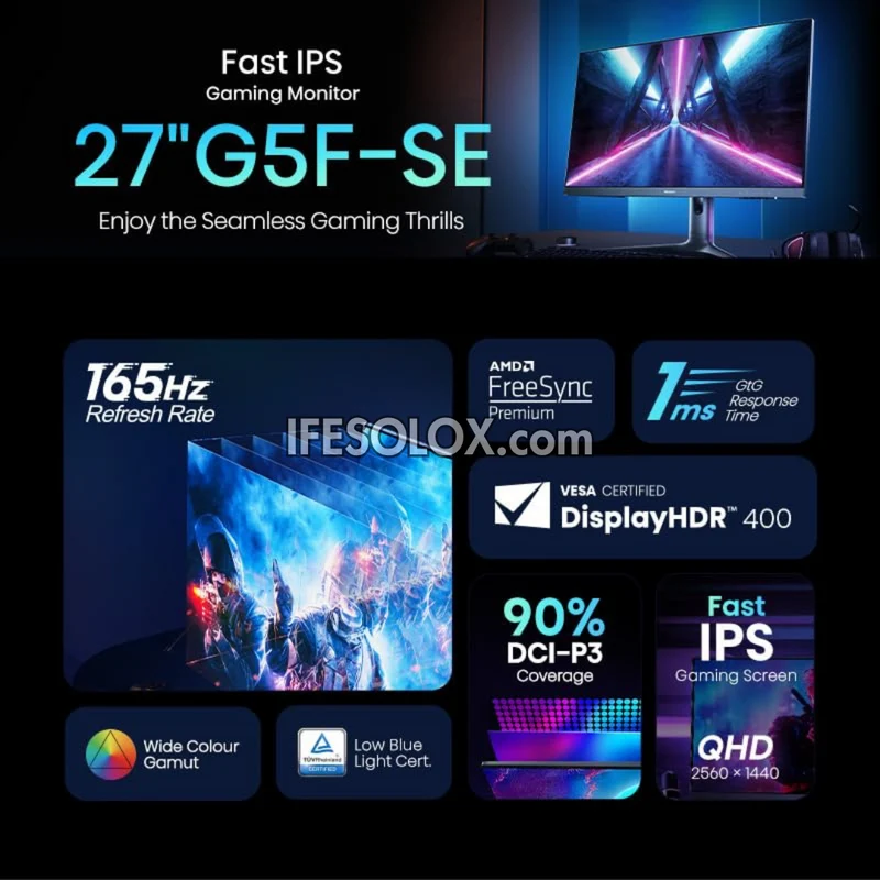 Hisense 27 inch G5F-SE QHD 2K Gaming Monitor with 165Hz Refresh Rate, AMD FreeSync Premium - Brand New