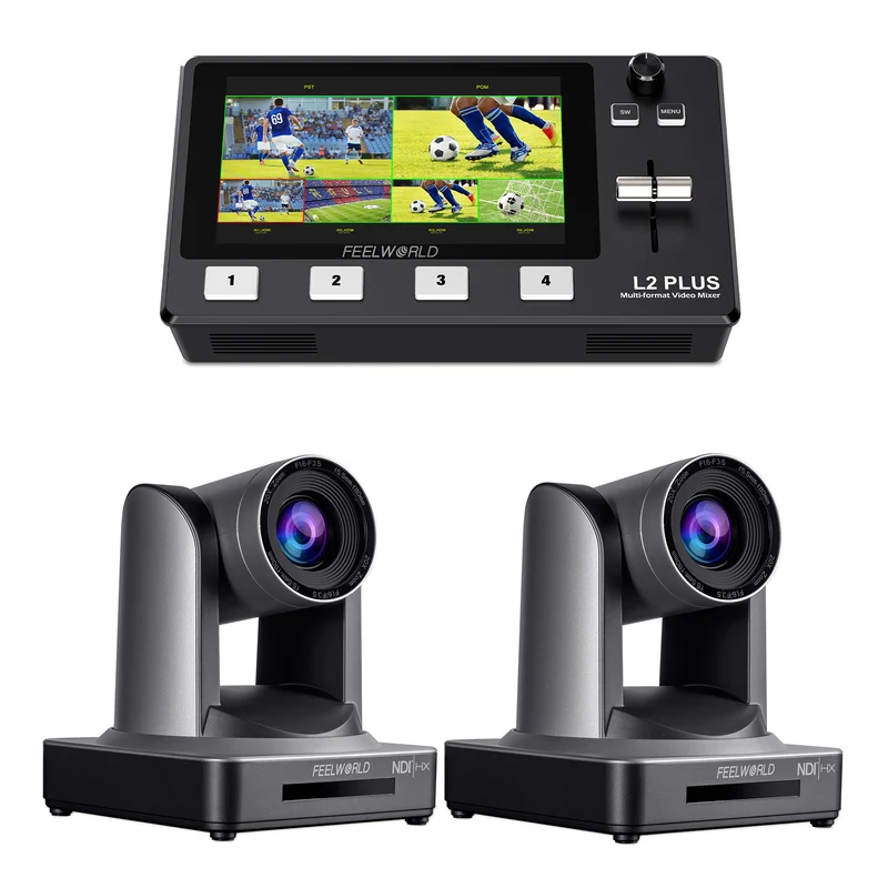 FEELWORLD L2 PLUS Video Swicther et 2 ensembles de caméras PTZ NDI20X