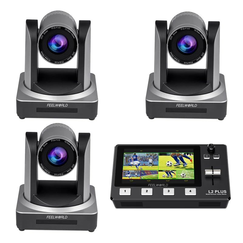 FEELWORLD L2 PLUS Video Swicther et ensemble de 3 caméras PTZ POE20X