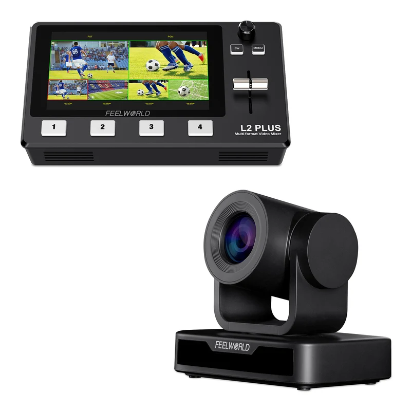 Ensemble commutateur vidéo FEELWORLD L2 Plus et caméra PTZ USB10X