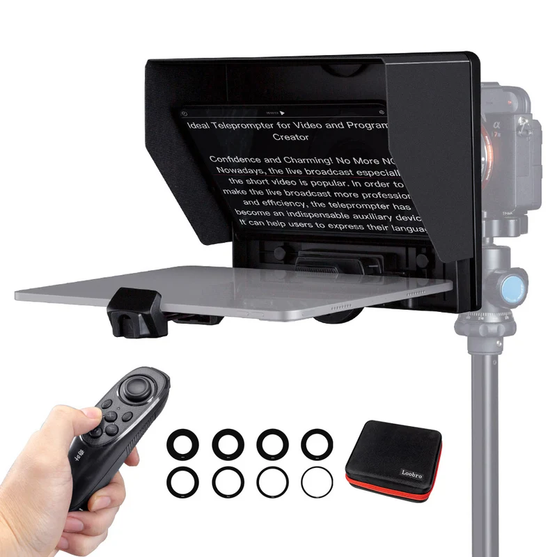 Loobro 10" Portable Pliable Téléprompteur pour jusqu'à 11" Smartphone Tablette Prompteur