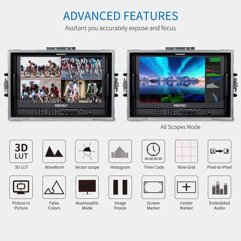 SEETEC ATEM156S-CO 15.6 pouces 1920x1080 Carry On Director Monitor LUT Waveform HDMI 4 SDI In Out