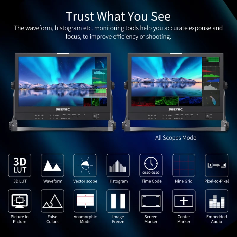 SEETEC ATEM156S 15.6 pouces 1920x1080 Production Broadcast Monitor LUT Waveform HDMI 4 SDI In Out