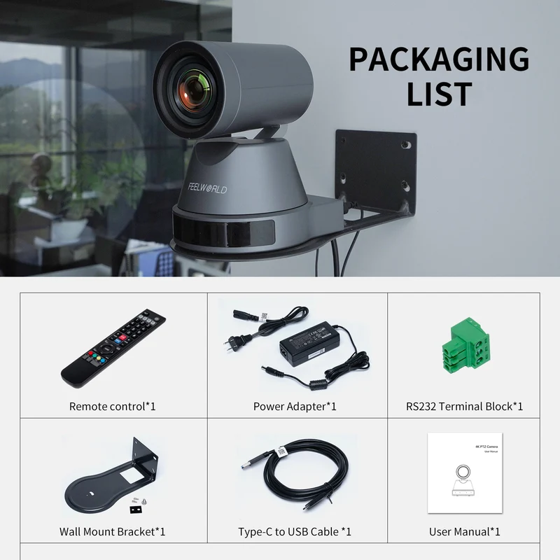 FEELWORLD 4K12X Caméra PTZ 4K USB HDMI POE 12X Zoom panoramique inclinable optique pour la diffusion en direct