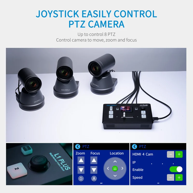 FEELWORLD L1 PLUS Mélangeur vidéo multi-caméras Switcher 2" Touch PTZ Control 4K Input Live Streaming