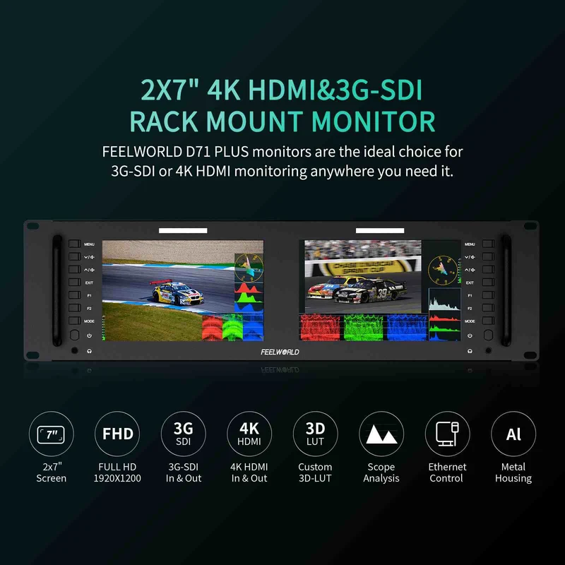 FEELWORLD D71 PLUS Moniteur à montage en rack HDMI SDI 7 pouces 3RU avec forme d'onde et LUT