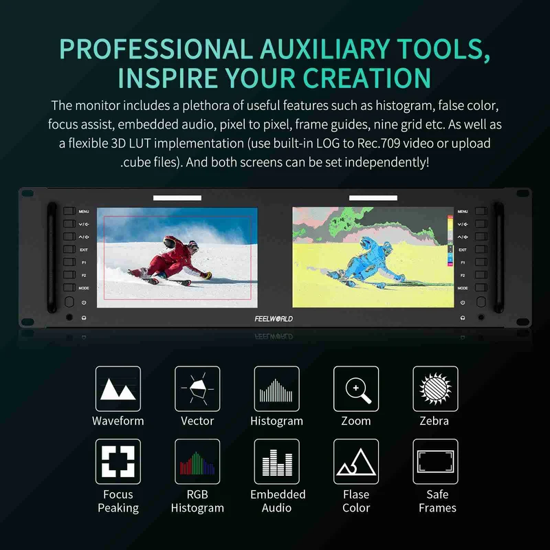 FEELWORLD D71 PLUS Moniteur à montage en rack HDMI SDI 7 pouces 3RU avec forme d'onde et LUT