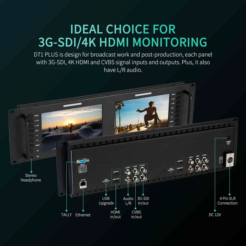 FEELWORLD D71 PLUS Moniteur à montage en rack HDMI SDI 7 pouces 3RU avec forme d'onde et LUT